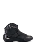 Alpinestars Stella SMX-1 R V2 Boots, Women's Low-Cut Motorcycle Riding Shoe, Black, side profile view featuring microfiber construction, adjustable strap closure, reinforced TPU heel counter with white branding, star logo accent, and durable rubber sole.