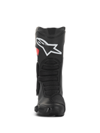 Alpinestars SMX-6 V3 Drystar® Stiefel, Performance-Motorradstiefel, Schwarz und Rot, Frontansicht mit großem weißem Logo am Schienbein, strukturierten vorderen Flexzonen und schlankem Schutzdesign