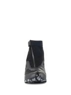 Alpinestars CR-8 GORE-TEX Shoes, Motorcycle Riding Shoes, Black Mid Gray and Bright Red, front view featuring an angled waterproof zipper and elasticated collar, camouflage-patterned sole, sleek waterproof touring design