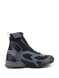Alpinestars CR-8 GORE-TEX Schuhe, Motorradstiefel in Schwarz und Dunkelgrau, wasserdichtes High-Top-Design mit schrägem Reißverschluss, atmungsaktive Textileinsätze, TPF-Schutzrahmen, robuste Sohle mit petrolblauem Fersenakzent