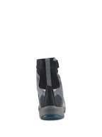 Alpinestars CR-8 GORE-TEX Schuhe, Motorradschuhe, Schwarz, Dunkelgrau und Petrolblau, Rückansicht mit hoch geschnittenem wasserdichtem Innenschuh, grauer Fersenschlaufe und mehrlagigen Schutzpaneelen