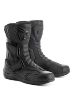 Alpinestars Radon Drystar® Boots, Motorcycle Touring Boots, Black, featuring three adjustable hook-and-loop straps, TPU shin plate with embossed logo, and reinforced shift pad, durable microfiber construction for road and adventure riding