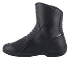Alpinestars Ridge V2 Waterproof Boot, Technical Touring Motorcycle Boot, Black, durable microfiber construction, side profile view with accordion flex zones and reinforced shift pad protection