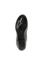 Alpinestars Women Stella Valencia Waterproof Boots, black, sole view showing textured rubber with anti-slip grip pattern and white Astars logo, designed for motorcycle touring stability.