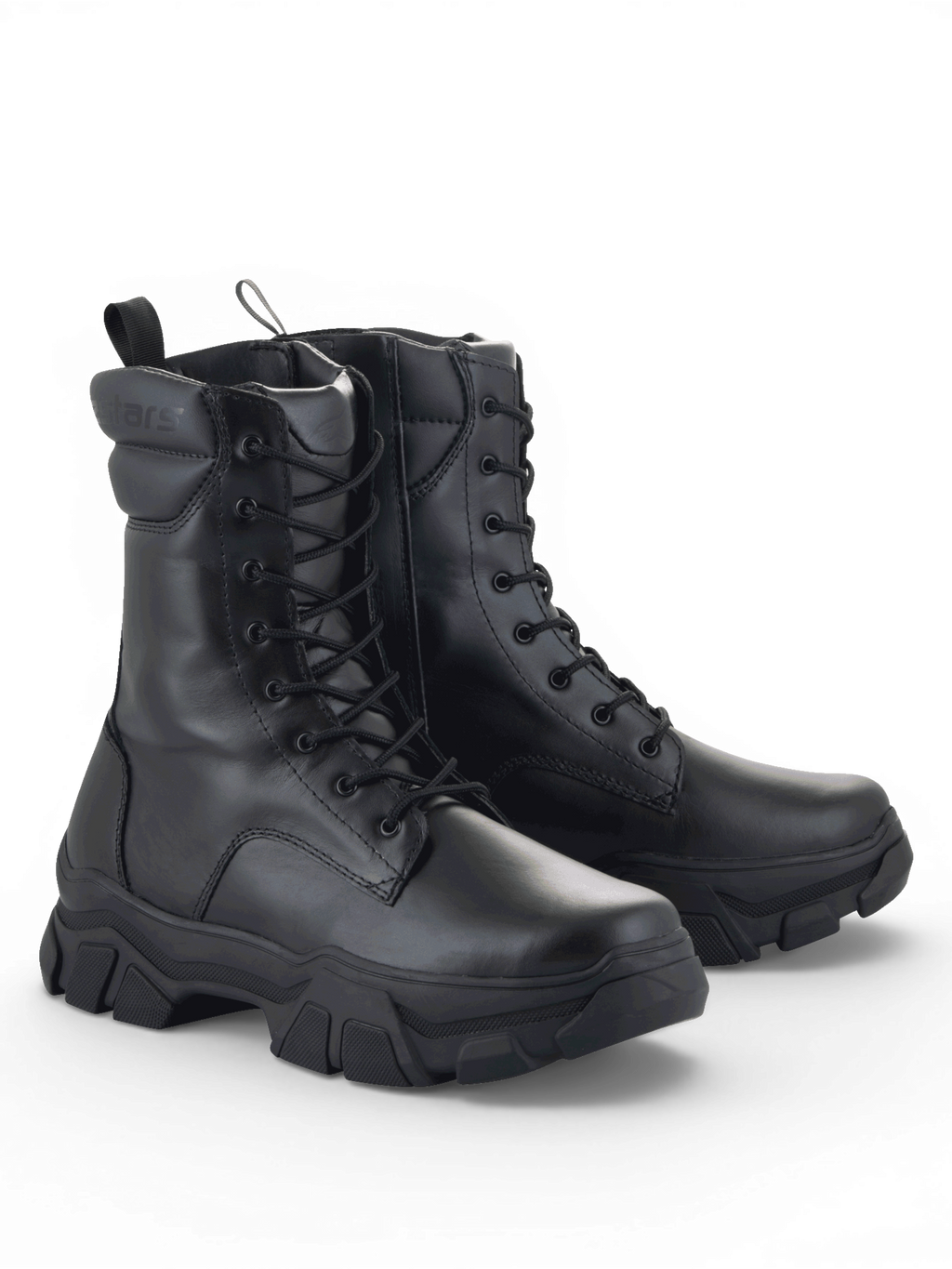 Alpinestars Ava Damen-Stiefel, schwarze urbane Motorradstiefel aus Vollnarbenleder mit markanter Sohle, CE-zertifiziert.