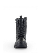 Alpinestars Ava Stiefel, Urban Motorradstiefel für Damen, Schwarz, aus Leder mit Frontschnürung und markanter erhöhter Sohle, Frontansicht.