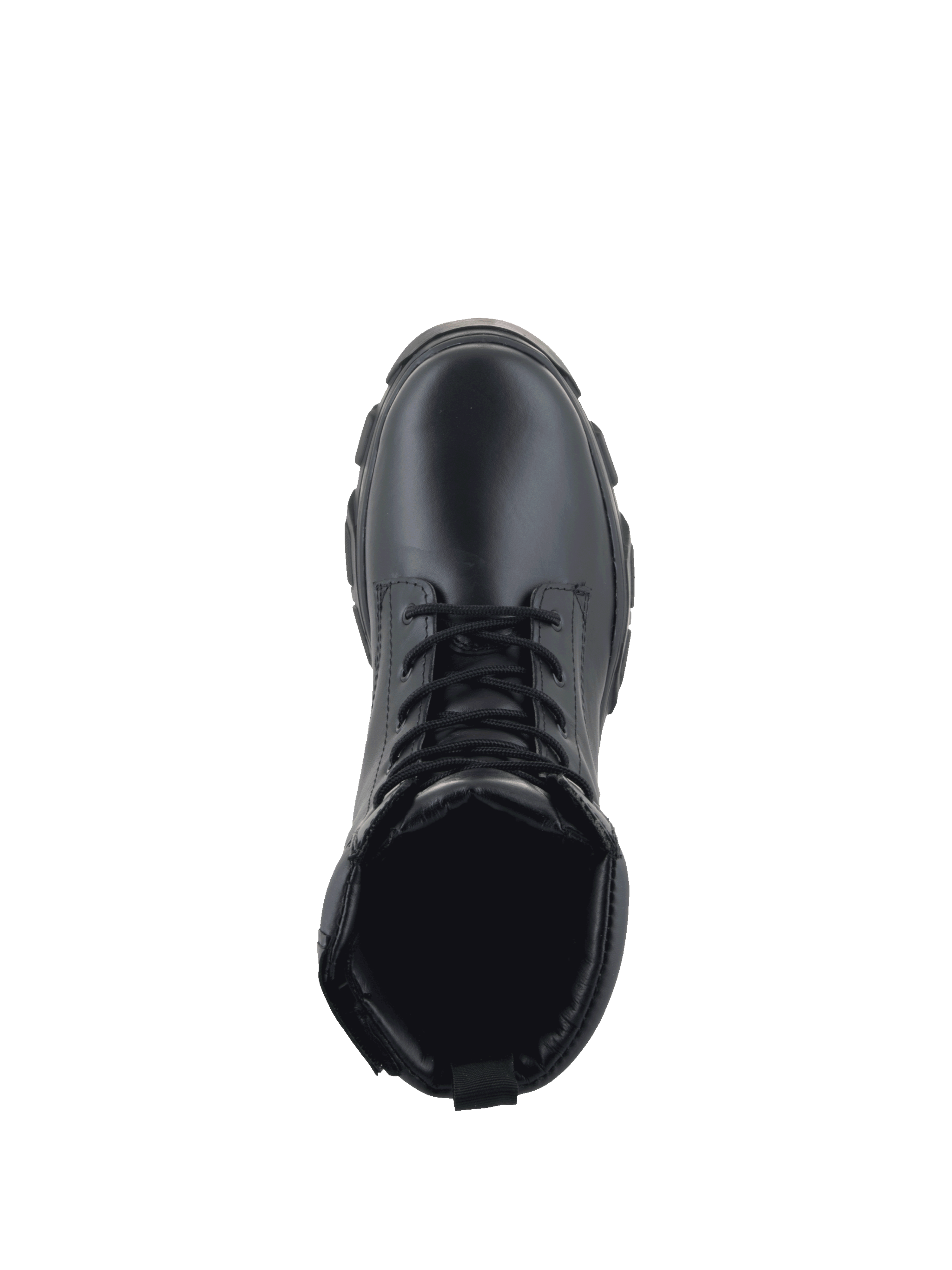 Alpinestars Ava Damen-Stiefel, schwarze Urban-Motorradstiefel aus Leder, Draufsicht mit Schnürung und robuster Gummisohle.