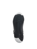 Alpinestars Damen Stella RT-7 Touring Drystar® Stiefel, Schwarz, Unteransicht mit strapazierfähiger Gummiaußensohle, robustem Stollenprofil für Grip, TPF (Transversal Protection Frame) Branding und hellgrauen Akzenten an Zehen und Ferse.