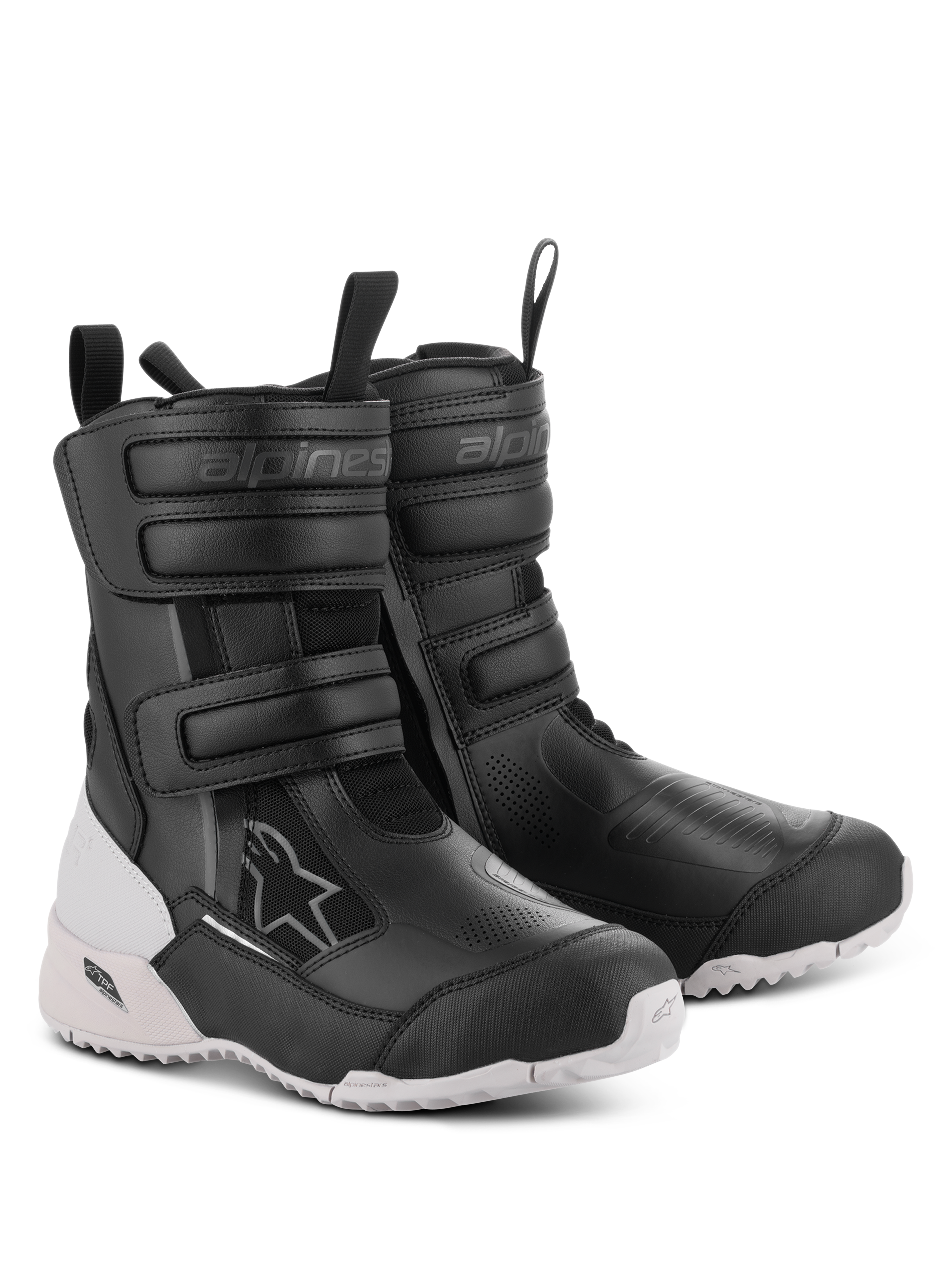 Alpinestars Stella RT-7 Touring Drystar Damenstiefel, Motorradstiefel, Schwarz und Weiß, mit doppelten Klettverschlüssen und Doppelreißverschluss-Einstieg, strapazierfähige Mikrofaser- und Textilkonstruktion, weiße robuste Stollensohle mit TPF-Schutz, Adventure-taugliches Design