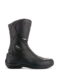 Alpinestars Andes V2 Drystar Stiefel, Schwarze Motorrad-Tourenstiefel, Hoher Schaft, Wasserdichte Lederkonstruktion, Akkordeon-Flex-Einsätze vorne und hinten, Weißes Stern-Logo und Drystar-Branding, Robuste schwarze Sohle, Verstärkter Knöchel- und Zehenschutz