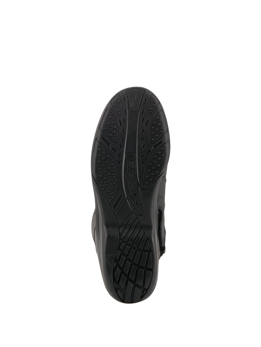 Alpinestars Andes V2 Drystar® Stiefel, Schwarz, Ansicht der vulkanisierten Gummisohle, strukturiertes Profilmuster für Wasserverdrängung und Haltbarkeit, Motorrad-Tourenstiefel