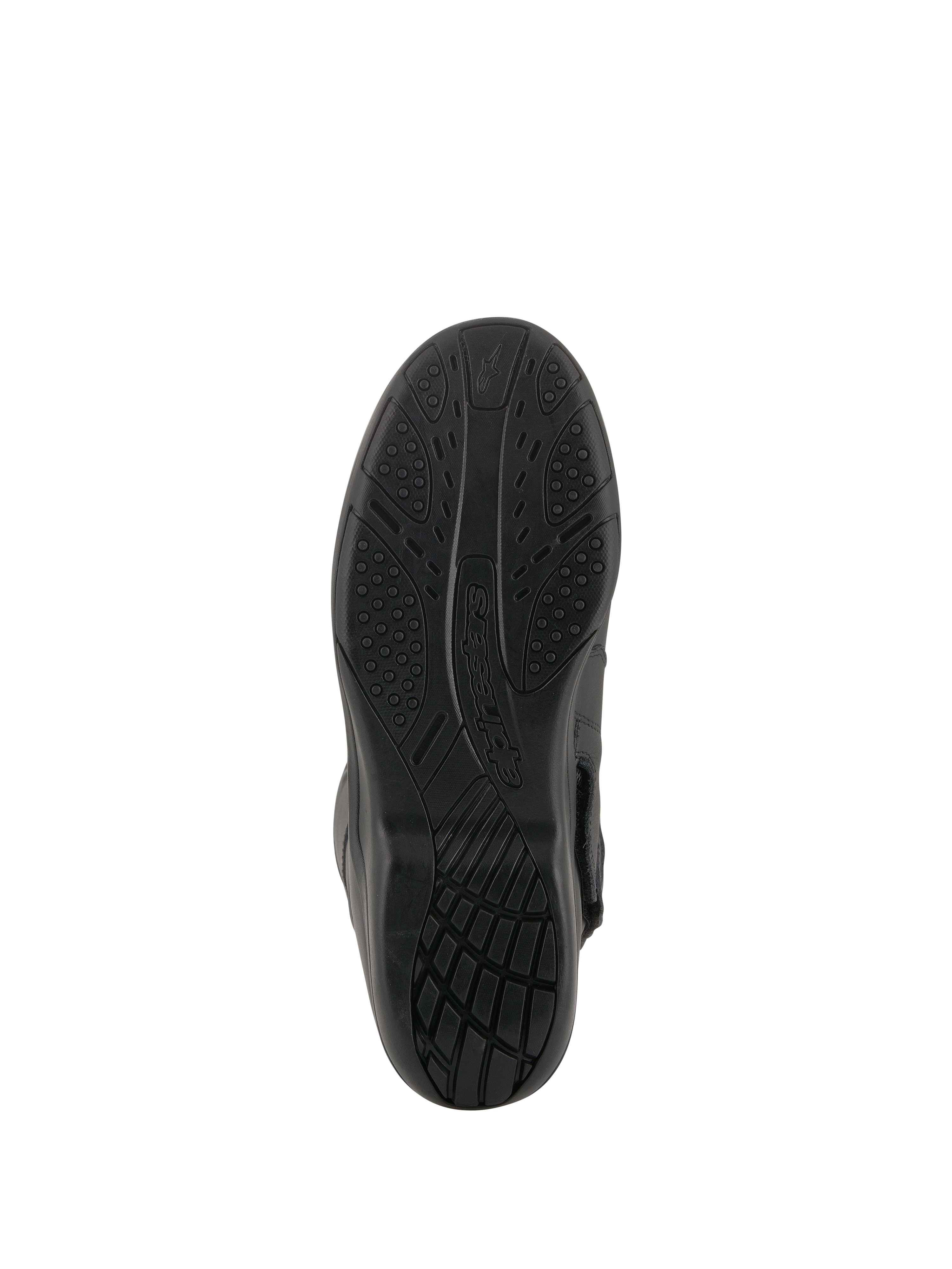 Alpinestars Andes V2 Drystar® Stiefel, Schwarz, Ansicht der vulkanisierten Gummisohle, strukturiertes Profilmuster für Wasserverdrängung und Haltbarkeit, Motorrad-Tourenstiefel
