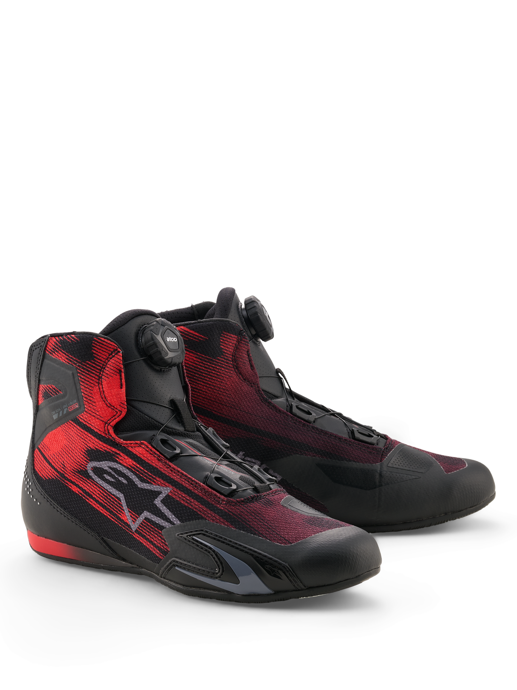 Alpinestars Celer Superair Schuhe, Sport-Motorradschuhe, Schwarz und Hellrot, mit dem Alpinestars Rotor-Verschlusssystem und atmungsaktivem Airflow-Textil-Obermaterial, schlankes Design mit TPU-Verstärkungen und strukturierter griffiger Sohle