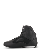 Alpinestars Faster-3 Rideknit® Schuhe, Motorradschuhe, Schwarz, Seitenansicht, leichtes Mikrofaser-Obermaterial mit perforierten Einsätzen, Schnürverschluss mit sicherem Knöchelriemen, schlankes Straßenrenn-Design
