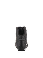 Alpinestars Faster-3 Rideknit® Schuhe, schwarze Motorradschuhe, Rückansicht mit TPR-Fersenkappe und Mikrofaser-Konstruktion, elegantes und schützendes Schuhwerk für den Straßenrennsport