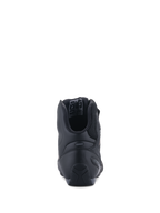 Alpinestars Faster-3 Rideknit® Shoes, Rear View, Black Black, showing TPR heel counter for lateral support, microfiber chassis with breathable mesh lining, performance road racing motorcycle footwear