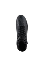 Alpinestars Faster-4 Shoes, Black Motorcycle Riding Shoes, top-down view, featuring traditional lace closure, seamless microfiber upper, and padded ankle collar.