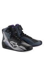 Alpinestars Stella Faster-4 Damen-Motorradschuhe, Schwarz Grau Violett, technisches High-Top-Design mit Schnürsenkeln.