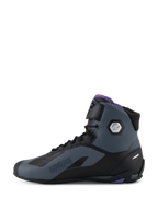 Alpinestars Stella Faster-4 Schuhe, Damen-Motorradschuhe, Schwarz und Grau mit violetten Akzenten, High-Top mit Knöchelschutz.