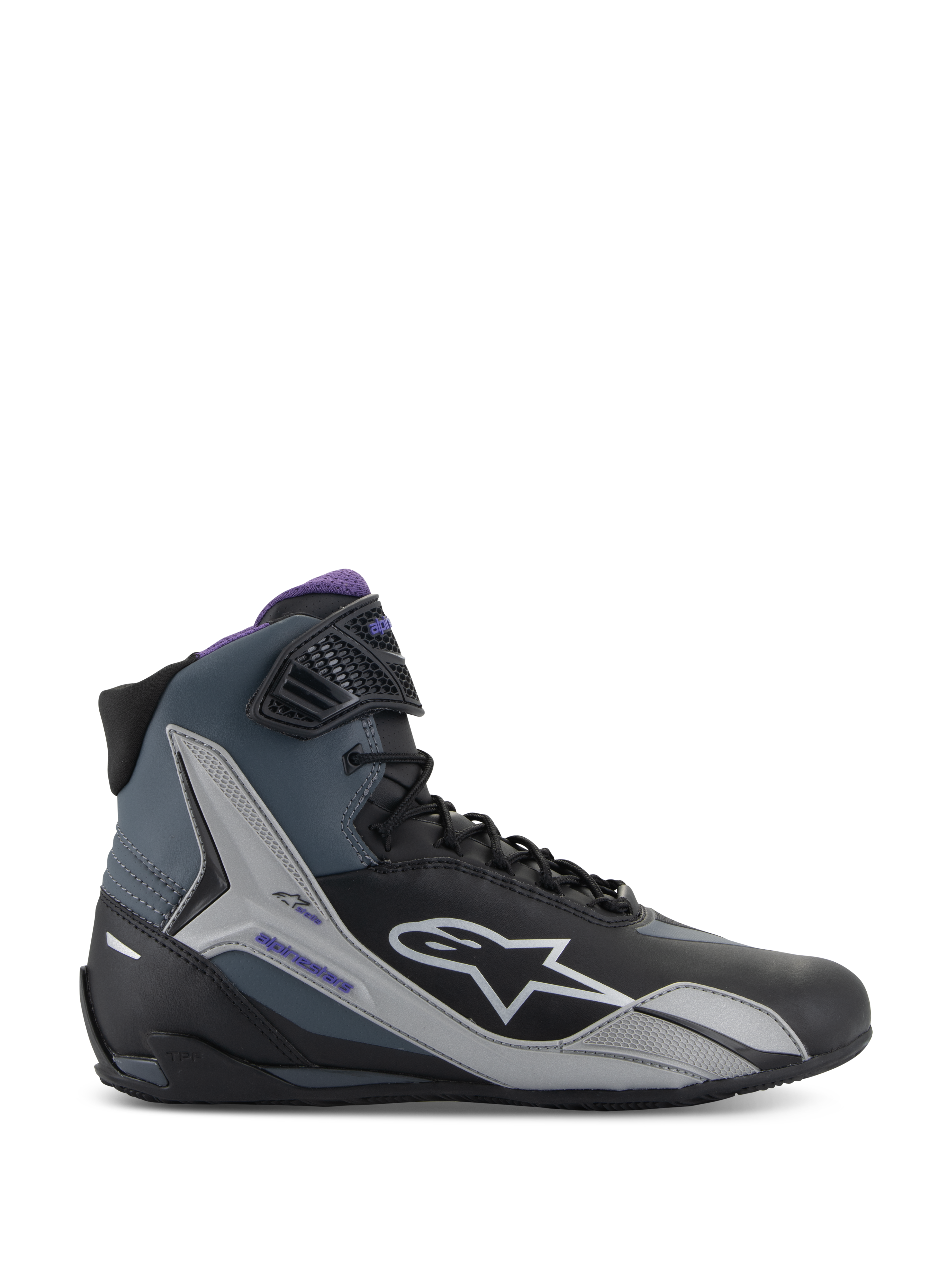 Alpinestars Stella Faster-4 Schuhe, Damen-Motorradschuhe, Schwarz und Violett, Mikrofaser-Konstruktion, CE-zertifizierter Straßenschutz.