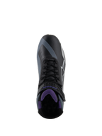 Alpinestars Stella Faster-4 Motorradschuhe für Damen, Schwarz-Violett, Draufsicht mit Schnürsenkeln und Mesh-Innenfutter.