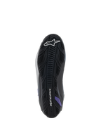 Alpinestars Stella Faster-4 Damen-Motorradschuhe, Sohlenansicht, Schwarz, Grau und Violett, strukturierte Gummisohle.
