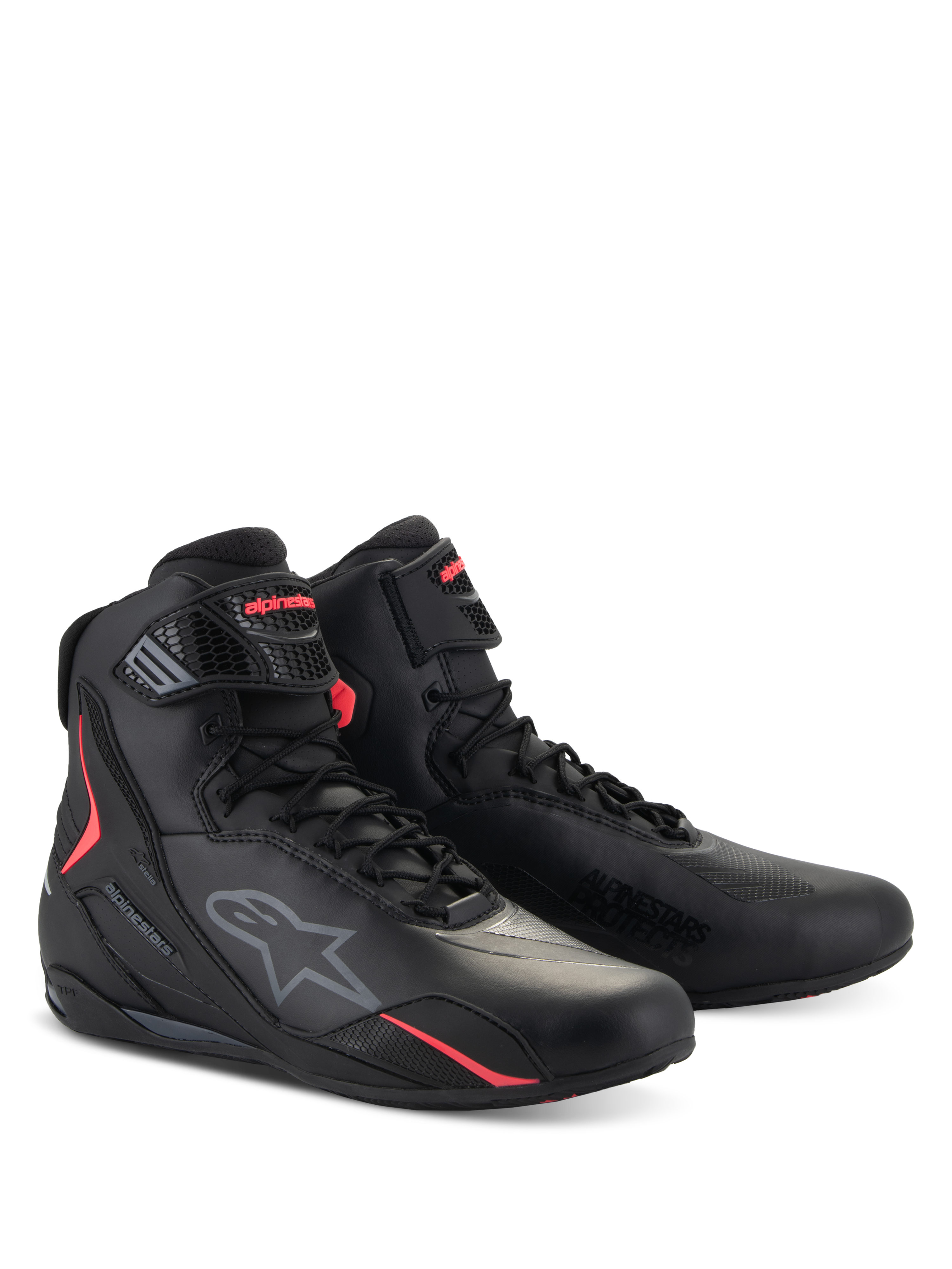 Alpinestars Stella Faster-4 Schuhe, Damen-Motorradschuhe, Schwarz und Diva Pink, technisches High-Top-Design mit Schnürverschluss und verstellbarem Riemen, mit Alpinestars-Logo und leuchtend pinkfarbenen Akzenten, elegantes Schutzschuhwerk für Straßenfahrten