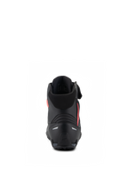 Alpinestars Stella Faster-4 Damenschuhe, Schwarz und Diva Pink, Rückansicht mit Fokus auf die verstärkte Fersenkappe, den weichen Textilkragen und das ergonomische Design für Performance-Motorradfahrten.