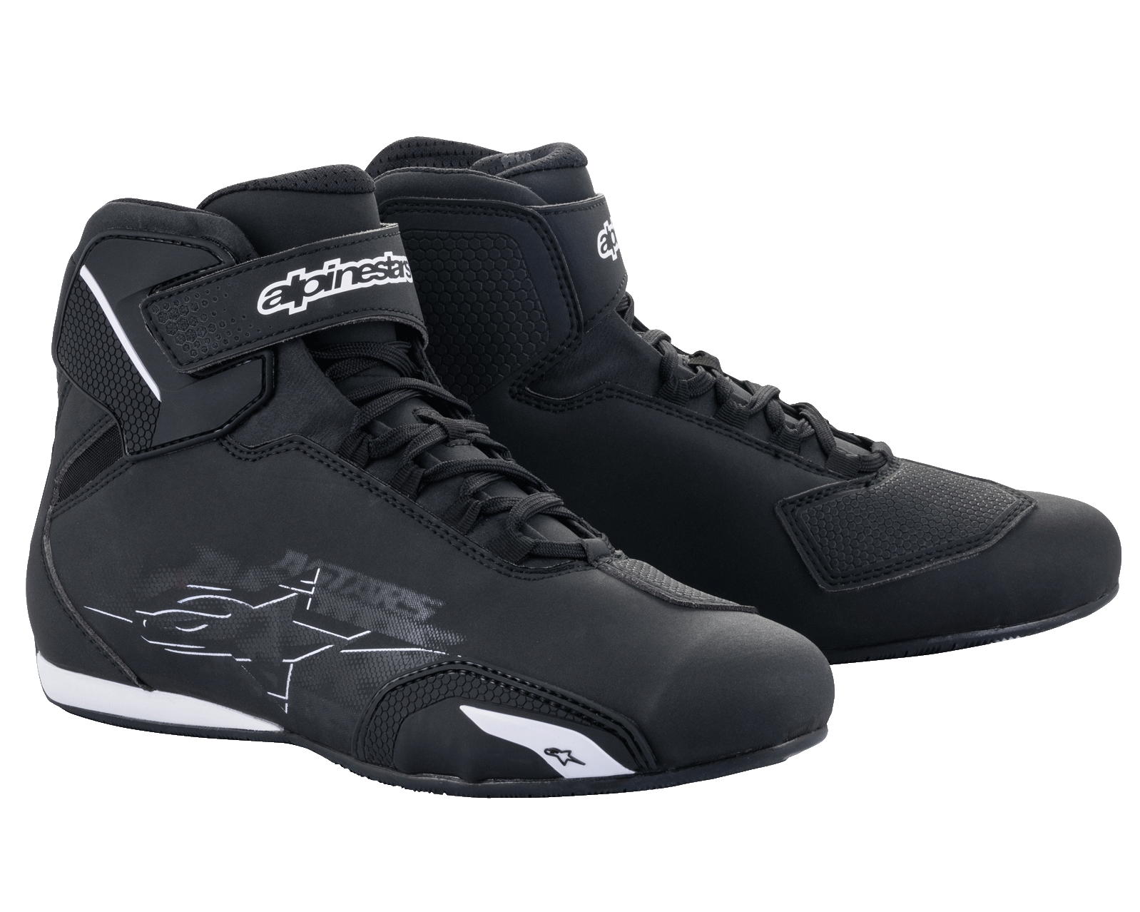 Alpinestars Sektor Schuhe, Motorradschuhe, Schwarz und Weiß, mit Schnellschnürsystem und Knöchel-Klettverschluss, schlankes Mikrofaser-Obermaterial mit schützenden Verstärkungen, Performance-Fußbekleidung für Straßenfahrten
