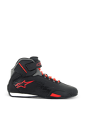 Alpinestars Sektor Shoes, Motorcycle Riding Shoes, Black and Bright Red, side view showing black microfiber upper, bright red laces, red star logo, and adjustable ankle strap, sleek design for road and sport riding