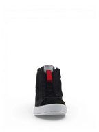 Alpinestars Stated Shoes, black urban motorcycle riding shoes for men with white vulcanized soles and red pull tabs.