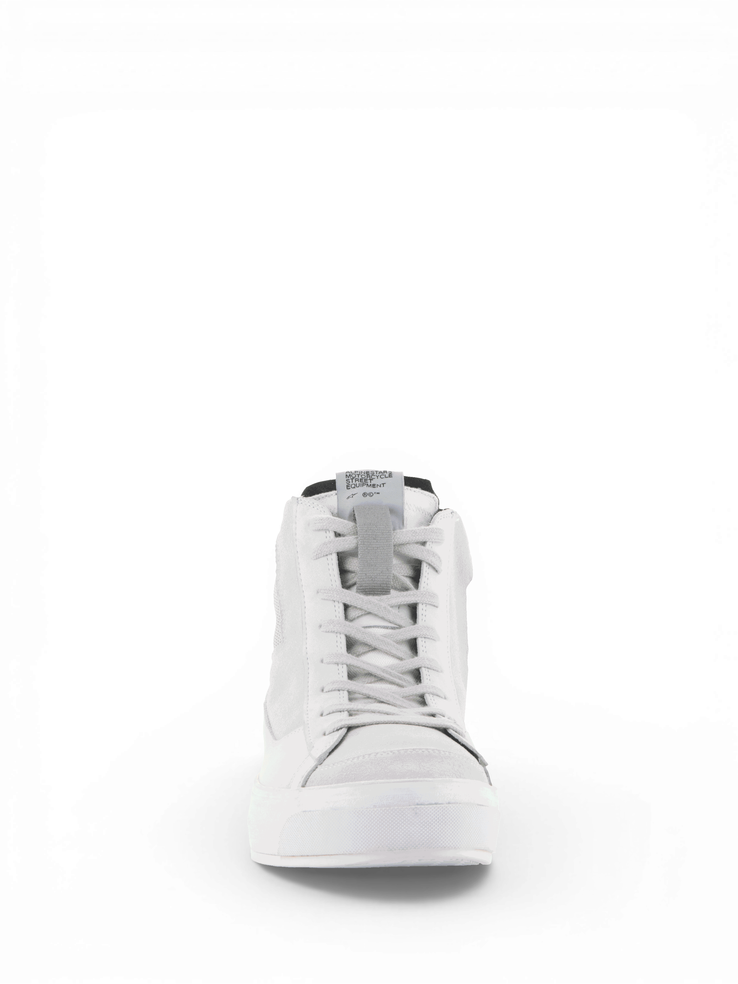 Alpinestars Stella Stated Podium Shoes, women's urban motorcycle riding shoes, white and cool gray leather sneaker.