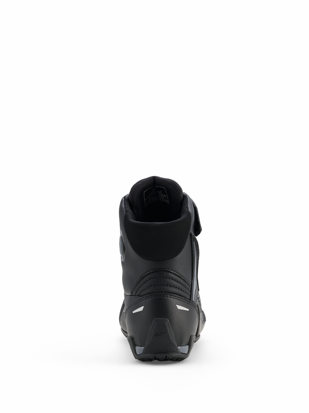 Alpinestars Faster-4 Drystar® Schuhe, Motorradschuhe, Schwarz Cool Gray, Rückansicht mit verstärkter Ferse, gepolstertem Schaftrand und reflektierenden Details, wasserdichte Mikrofaser-Konstruktion für sportliches Fahren