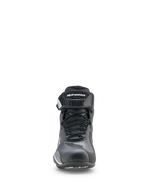 Alpinestars Faster-4 Drystar® Shoes, Motorcycle Riding Shoes, Black Cool Gray and White, front view featuring lace-up closure and hook-and-loop ankle strap, sporty low-cut profile for road riding