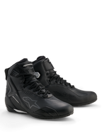 Alpinestars Stella Faster-4 Drystar® Schuhe, Wasserdichte Damen-Motorradschuhe, Schwarz und Silber, Mikrofaser-Obermaterial mit Schnürverschluss und Knöchelriemen, schützende TPU-Verstärkungen und Alpinestars-Branding.