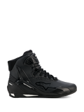Alpinestars Stella Faster-4 Drystar® Schuhe, Damen-Motorradschuhe, Schwarz und Silber, High-Top-Design, Schnürverschluss mit Klettverschluss am Knöchel, nahtloses Mikrofaser-Obermaterial, wasserdichte Technologie, weiße Akzente an Sohle und Ferse