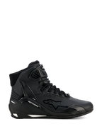 Alpinestars Stella Faster-4 Drystar® Schuhe, Damen-Motorradschuhe, Schwarz und Silber, High-Top-Design, Schnürverschluss mit Klettverschluss am Knöchel, nahtloses Mikrofaser-Obermaterial, wasserdichte Technologie, weiße Akzente an Sohle und Ferse