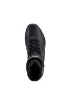 Alpinestars Stella Faster-4 Drystar® Damen-Schuhe, Motorradschuhe für Damen, Schwarz und Silber, Ansicht von oben mit Schnürverschluss, Klettverschluss-Knöchelriemen und wasserdichter Mikrofaser-Konstruktion