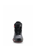 Alpinestars Stella Faster-4 Drystar® Shoes, Women's Motorcycle Riding Shoes, Black Gray and Coral Fluo, front view featuring lace-up closure, protective ankle strap with branding, and coral accents