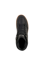Alpinestars J-6 Wasserdichter Schuh, Black Gum, Draufsicht, schwarzer Leder-Motorradschuh mit gummifarbener Gummisohle, urbane Ausrüstung im Sneaker-Stil, schwarze Schnürsenkel