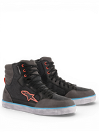 Alpinestars J-6 Wasserdicht Canvas Urban Motorradschuhe für Herren, Grau und Schwarz mit blau-orangen Akzenten.