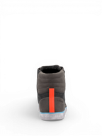 Alpinestars J-6 Wasserdicht Canvas Schuhe, Motorradschuhe in Grau und Anthrazit mit orangem Fersenstreifen und blauen Akzenten, urbaner Stil.