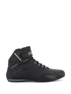 Alpinestars Sektor Waterproof Shoes, Motorcycle Riding Shoes, Black, side profile view, sleek microfiber chassis with waterproof membrane, reinforced toe-box, and secure hook-and-loop ankle strap