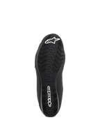 Alpinestars Sektor Waterproof Shoes, Black, Underside view of the rubber compound sole, featuring a specialized tread pattern for water run-off and grip, with white star logo and Alpinestars wordmark branding.