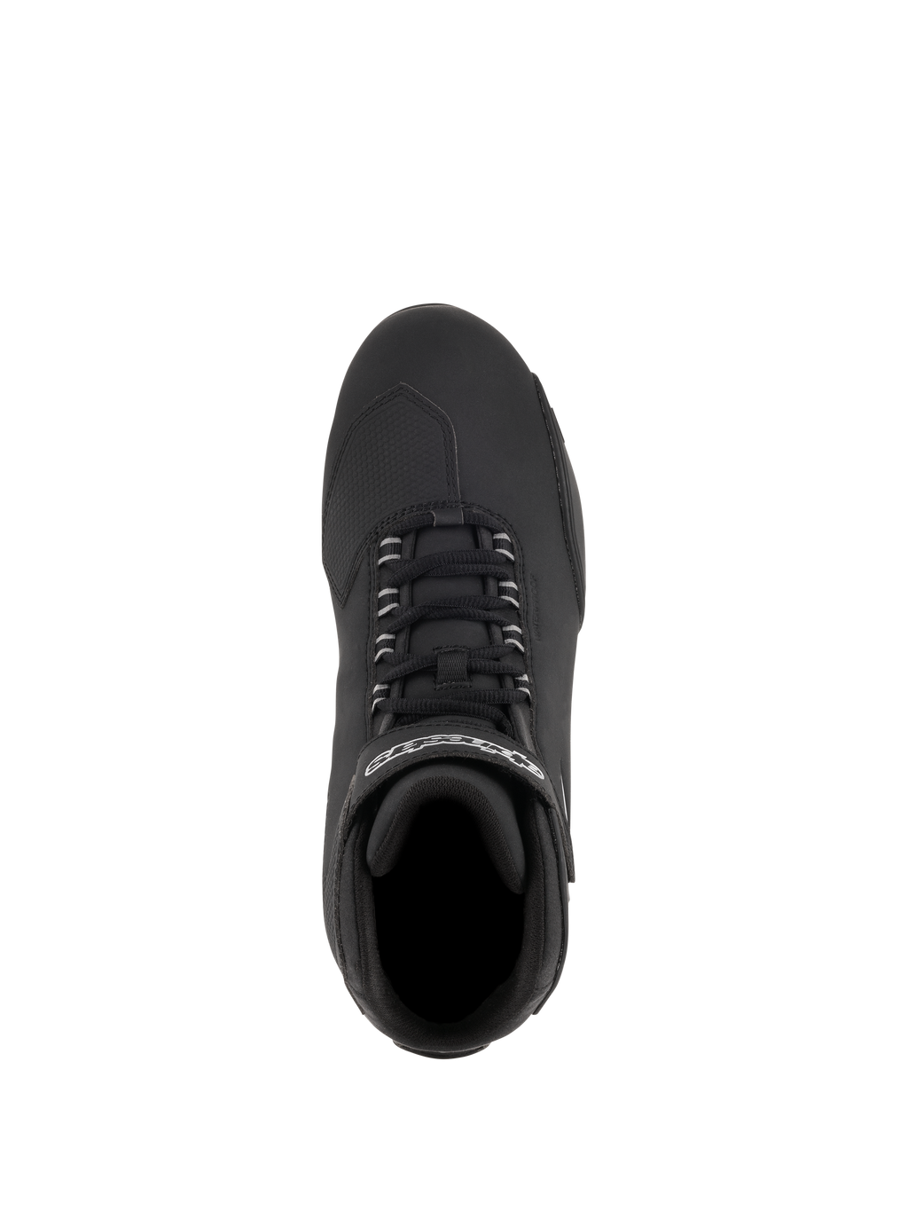 Alpinestars Stella Sektor Waterproof Schuhe, Motorradschuhe für Damen, Schwarz Silber, Draufsicht mit Schnellschnürsystem und Klettriemen mit Logo, Obermaterial aus Mikrofaser mit strukturierter Schaltverstärkung für Straßenfahrten
