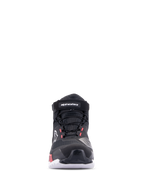 Alpinestars CR-X Drystar® Damen-Motorradschuhe, Schwarz Weiß Diva Pink, Vorderansicht, wasserdichte Motorradschuhe mit technischem Textil-Obermaterial, Schnürsenkeln und Klettverschluss am Knöchel, mit weißem Branding und Diva Pink Akzenten.