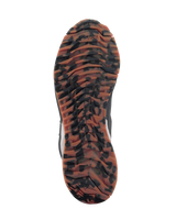Alpinestars CR-1 Shoes, Motorcycle Riding Shoes, Black and Light Brown, sole view with marbled camouflage pattern, rugged tread for grip, TPF branding, technical footwear for touring and sport riding