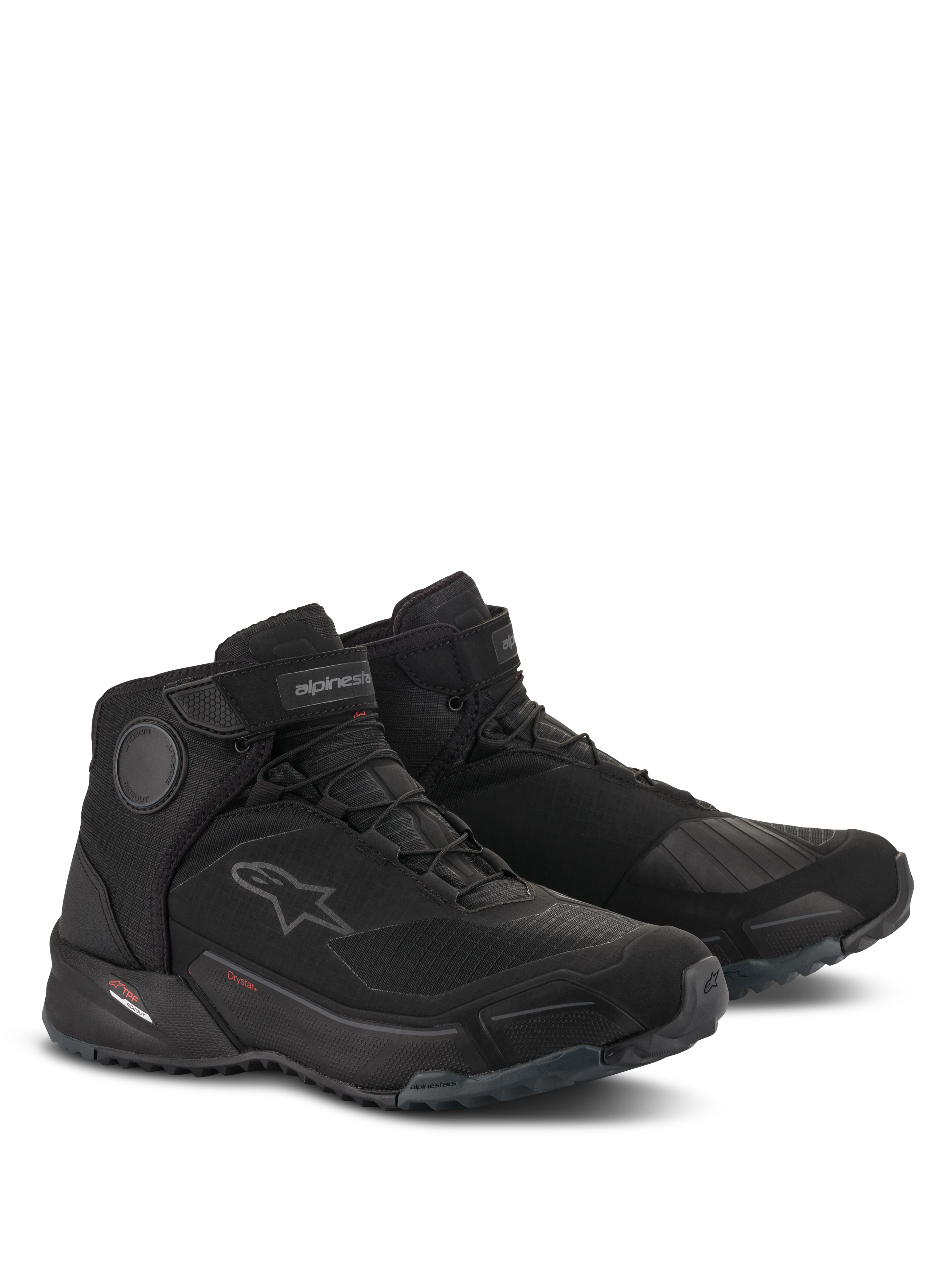 Alpinestars CR-X Drystar® Riding Shoes, wasserdichte Motorradschuhe, Schwarz Schwarz, sportliches Design mit Laufschuh-Passform, mit internen Knöchelscheiben, Schalthebelverstärkung und robuster Gummiaußensohle für urbanen Fahr- und Gehkomfort