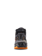 Alpinestars CR-X Drystar® Motorradschuhe, Vorderansicht, Schwarz, Hellbraun und Orange, sicheres Schnürsystem mit Knöchelriemen, schützende Zehenkappe und robuste orangefarbene Sohle, wasserdichtes urbanes Motorradschuhwerk