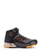 Alpinestars CR-X Drystar® Riding Shoes, Urban-Motorradschuhe, Schwarz, Grau und Orange mit hellbrauner Zwischensohle, knöchelhohes Design mit Klettverschluss am Knöchel, leuchtend orangefarbenes Branding und robuste Sohle mit orangefarbenen Akzenten